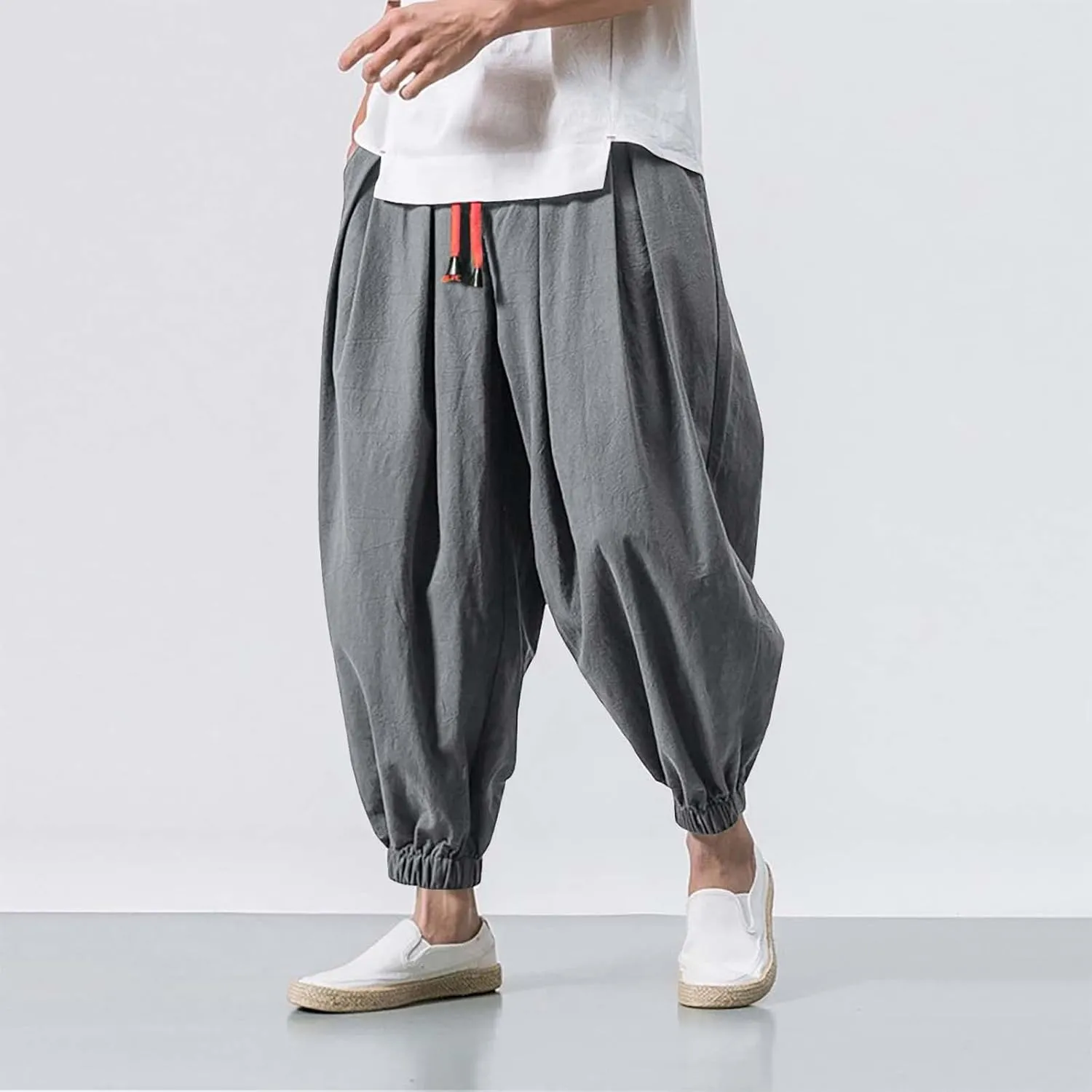 Mens Baggy Linen Pants Parachute Pants Drop Crotch Harem Pants Drawstring Joggers Trousers Pirate Pants Hippie Pants