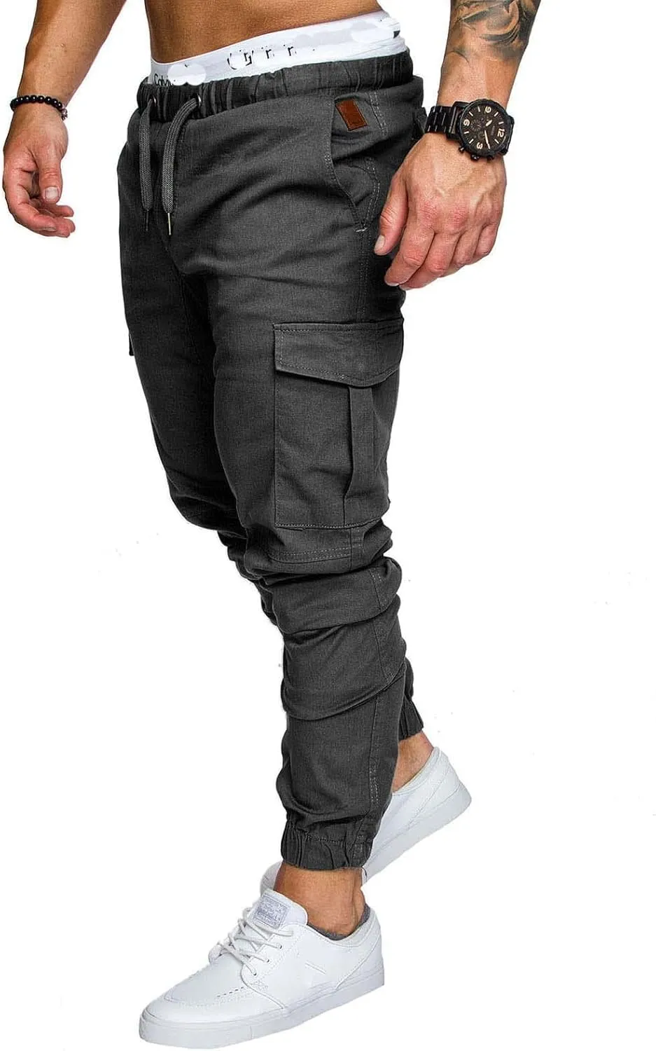 Men's Basic Stretch Woven Jogger Cargo Pants Drawstring Outdoor Summer Trousers with Pockets