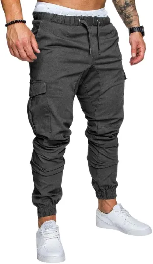 Men's Basic Stretch Woven Jogger Cargo Pants Drawstring Outdoor Summer Trousers with Pockets