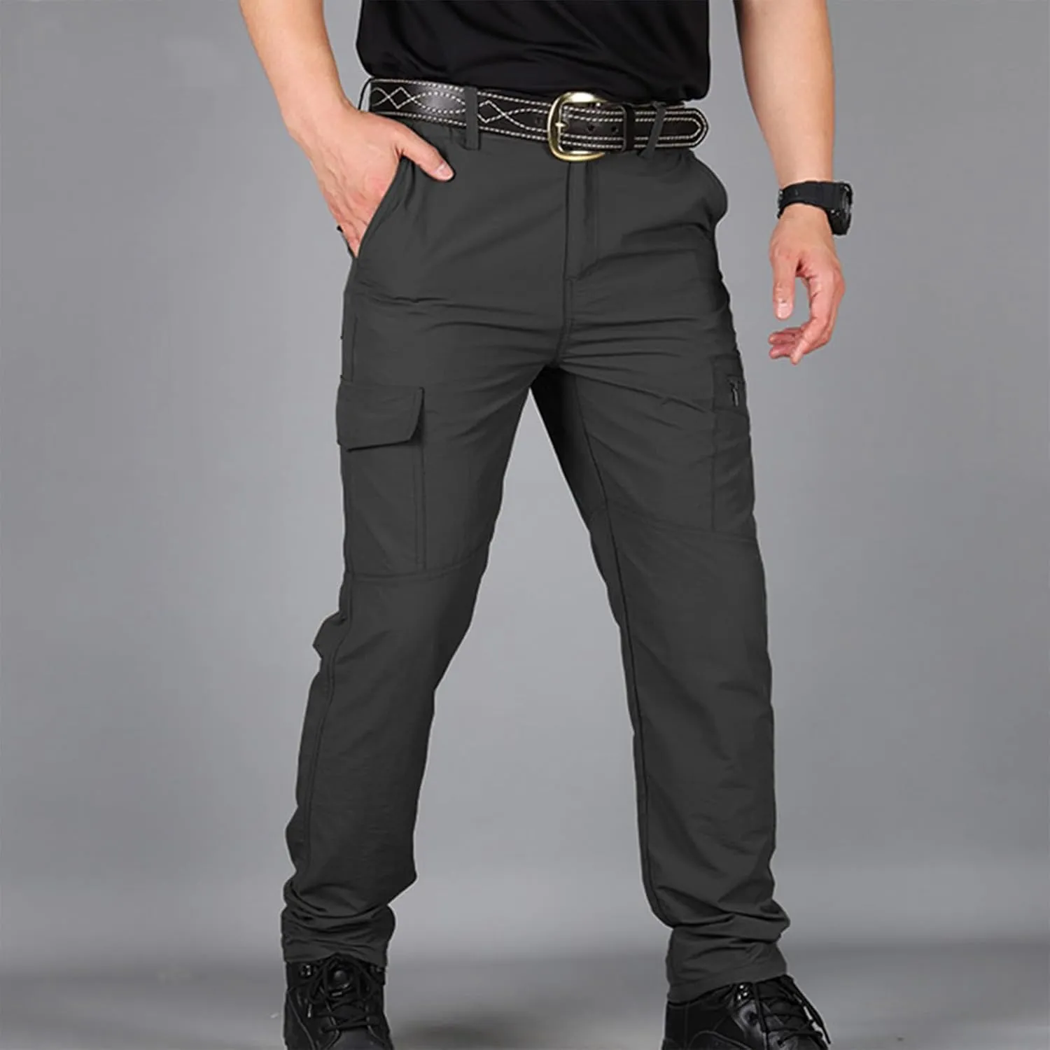 Mens Big and Tall Cargo Pants Quick Dry Water Resistant Hiking Pants with Multi-Pocket Elastic Waisted Trousers