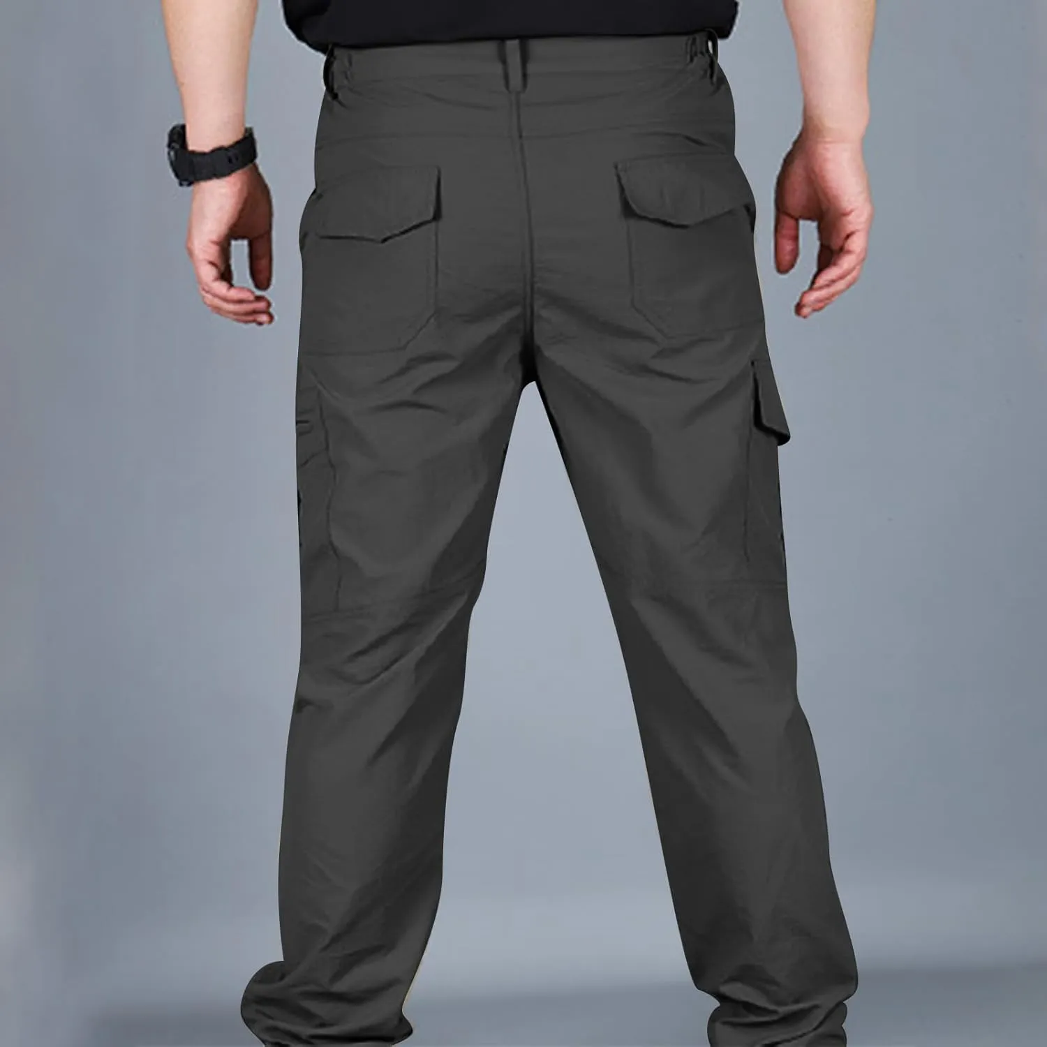 Mens Big and Tall Cargo Pants Quick Dry Water Resistant Hiking Pants with Multi-Pocket Elastic Waisted Trousers