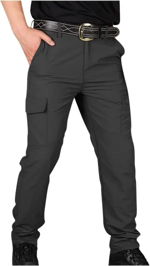Mens Big and Tall Cargo Pants Quick Dry Water Resistant Hiking Pants with Multi-Pocket Elastic Waisted Trousers