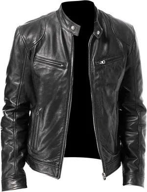 Mens Brando Biker Quilted Diamond Vintage Classic Motorcycle Distressed Leather Jacket
