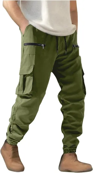 Men's Cargo Jogger Pants Ripstop Lightweight Casual Sweatpants for Athletic Fishing Travel Work Trousers Zip Pockets