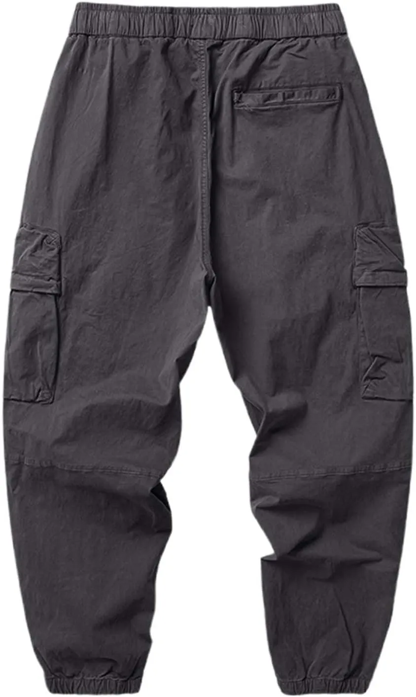 Men's Cargo Joggers Drawstring Casual Stretch Fashion Tapered Sweatpants with Multi Pocket for Hiking Athletic Travel
