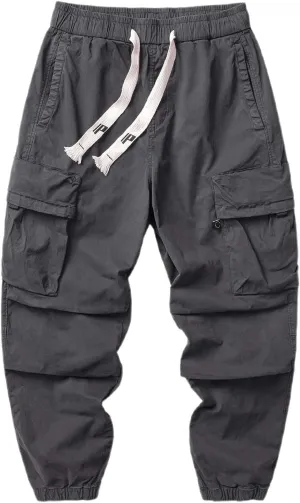 Men's Cargo Joggers Drawstring Casual Stretch Fashion Tapered Sweatpants with Multi Pocket for Hiking Athletic Travel