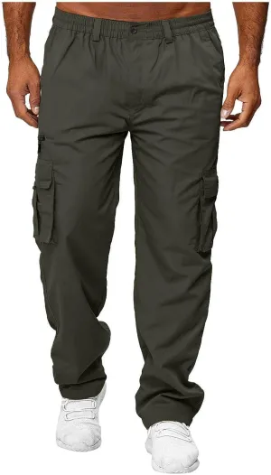 Mens Cargo Pants Baggy Button Fly Workout Joggers Casual Outdoor Lightweight Hiking Pants with Zipper Pockets