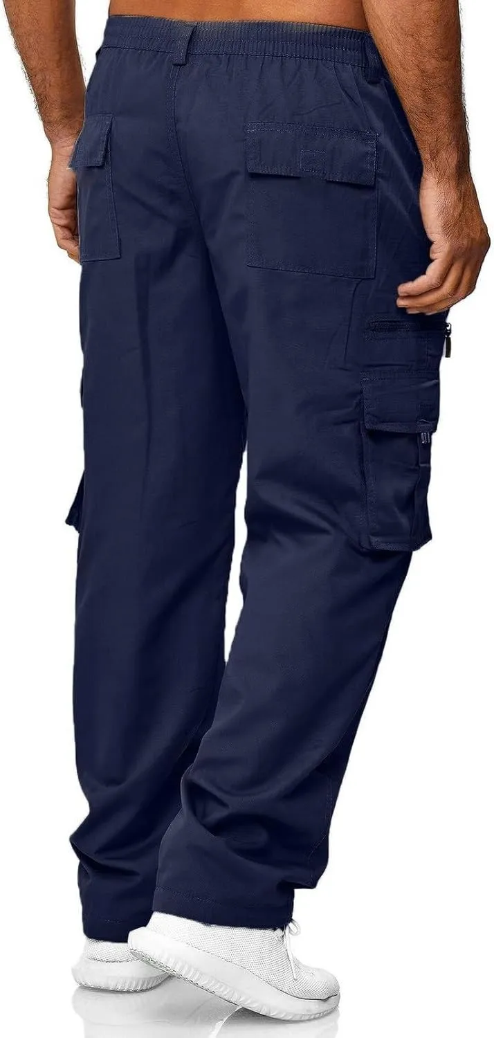 Mens Cargo Pants Baggy Elastic Waist Straight Leg Outdoor Hiking Pants for Men Athletic Joggers Sweatpants with Pocket