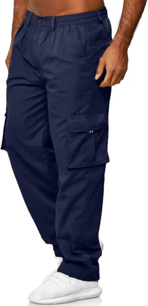 Mens Cargo Pants Baggy Elastic Waist Straight Leg Outdoor Hiking Pants for Men Athletic Joggers Sweatpants with Pocket