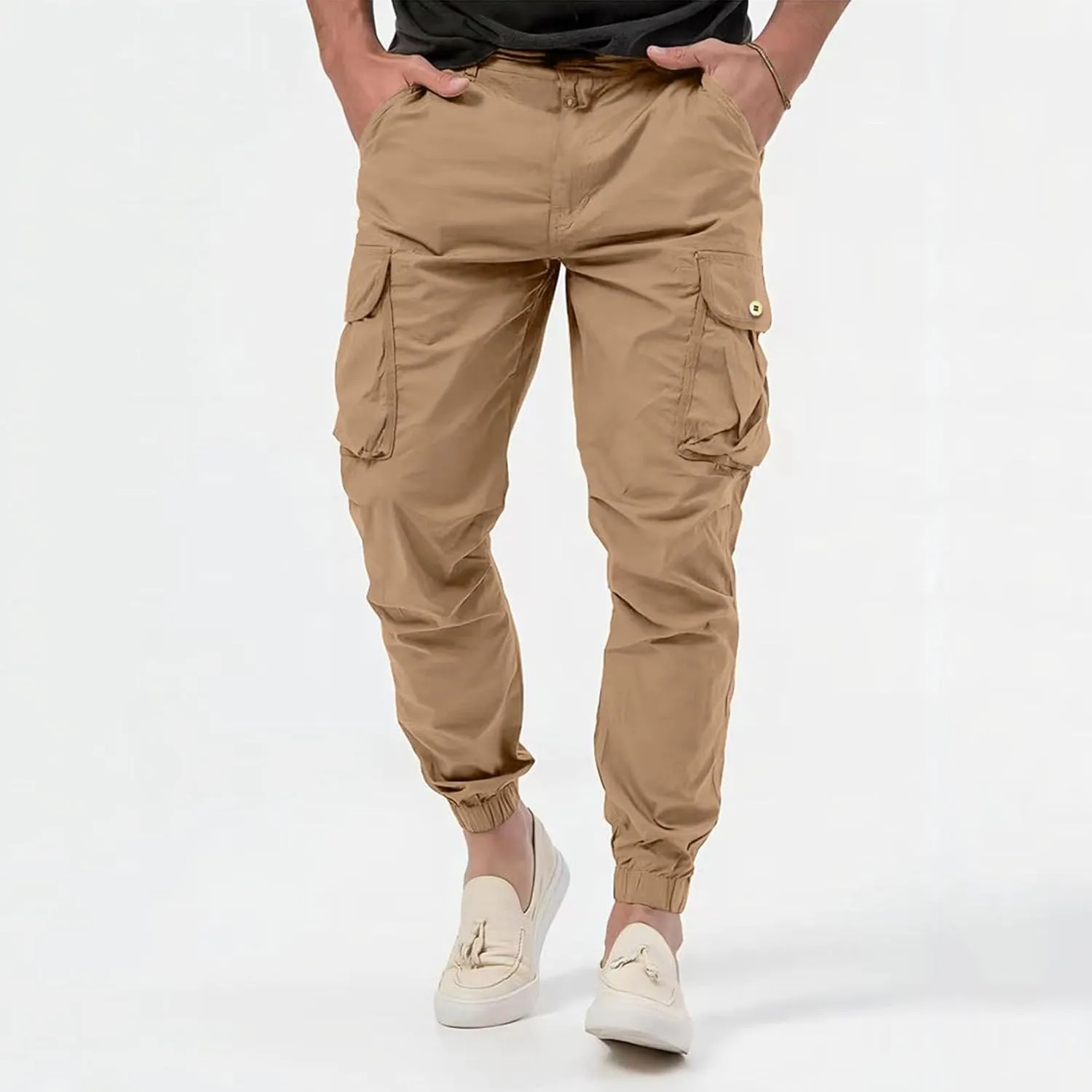 Mens Cargo Pants Casual Loose Fit Joggers Multi Pockets Outdoor Hiking Work Sweatpants