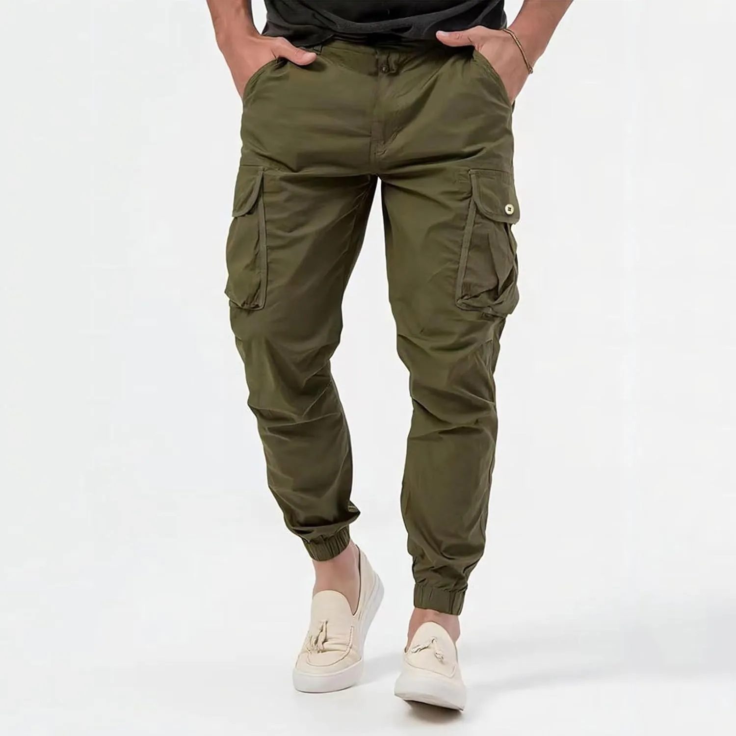 Mens Cargo Pants Casual Loose Fit Joggers Multi Pockets Outdoor Hiking Work Sweatpants