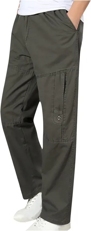 Mens Cargo Pants Elastic Waist Stretch Pants Big and Tall Workout Pants Loose Fit Hiking Pants Casual Pants