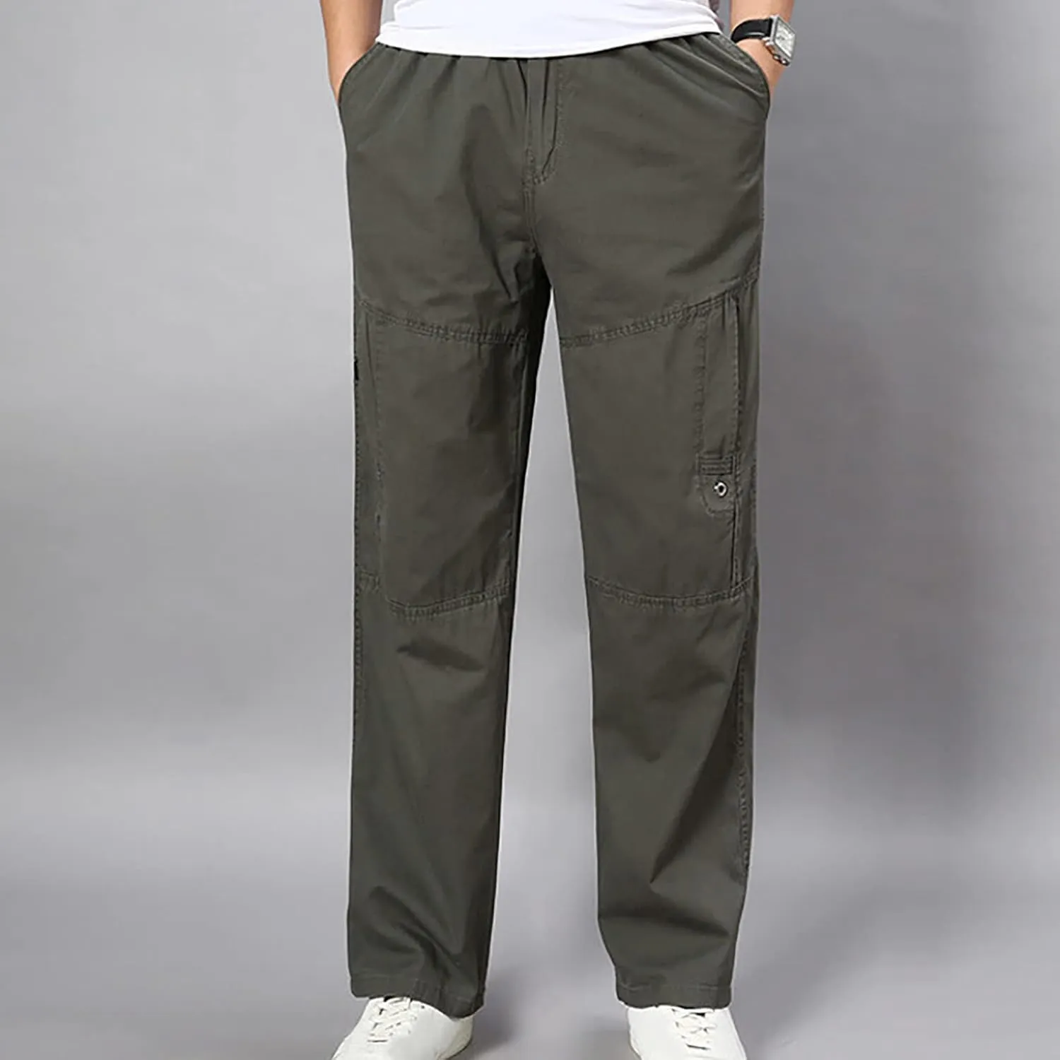 Mens Cargo Pants Elastic Waist Stretch Pants Big and Tall Workout Pants Loose Fit Hiking Pants Casual Pants