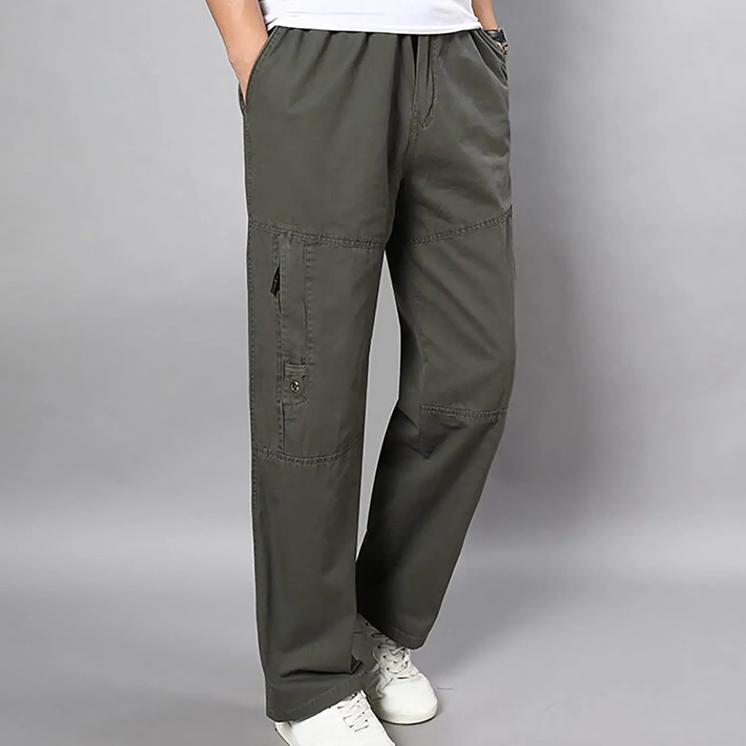 Mens Cargo Pants Elastic Waist Stretch Pants Big and Tall Workout Pants Loose Fit Hiking Pants Casual Pants