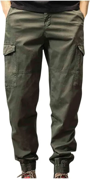 Men's Cargo Pants Lightweight Elastic Waist Pants Loose fit Jogger Pants Outdoor Hiking Pants Active Pants with Pockets