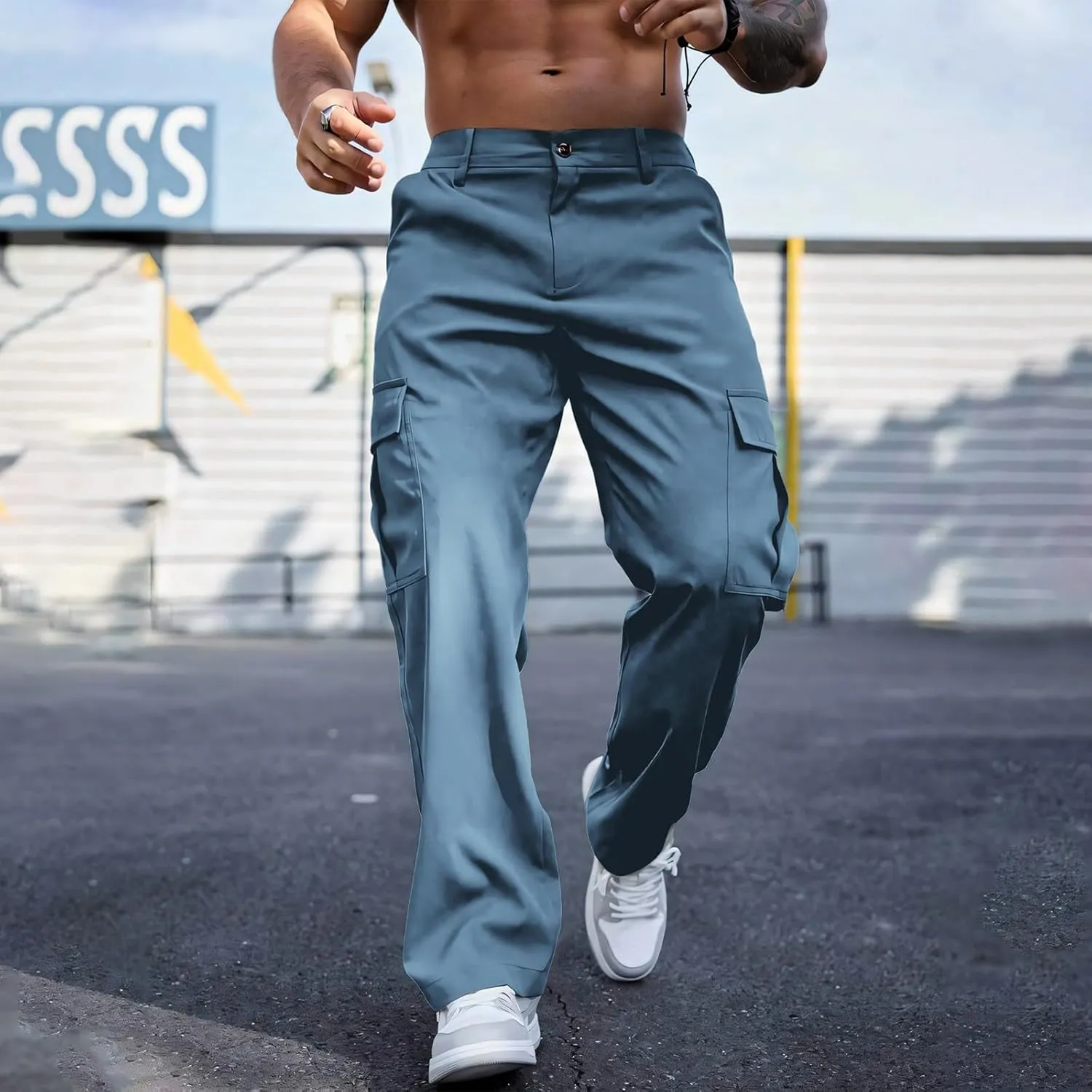 Mens Cargo Pants Loose Fit Casual Travel Sweatpants Outdoor Straight Leg Athletic Pants Work Joggers with Pocket