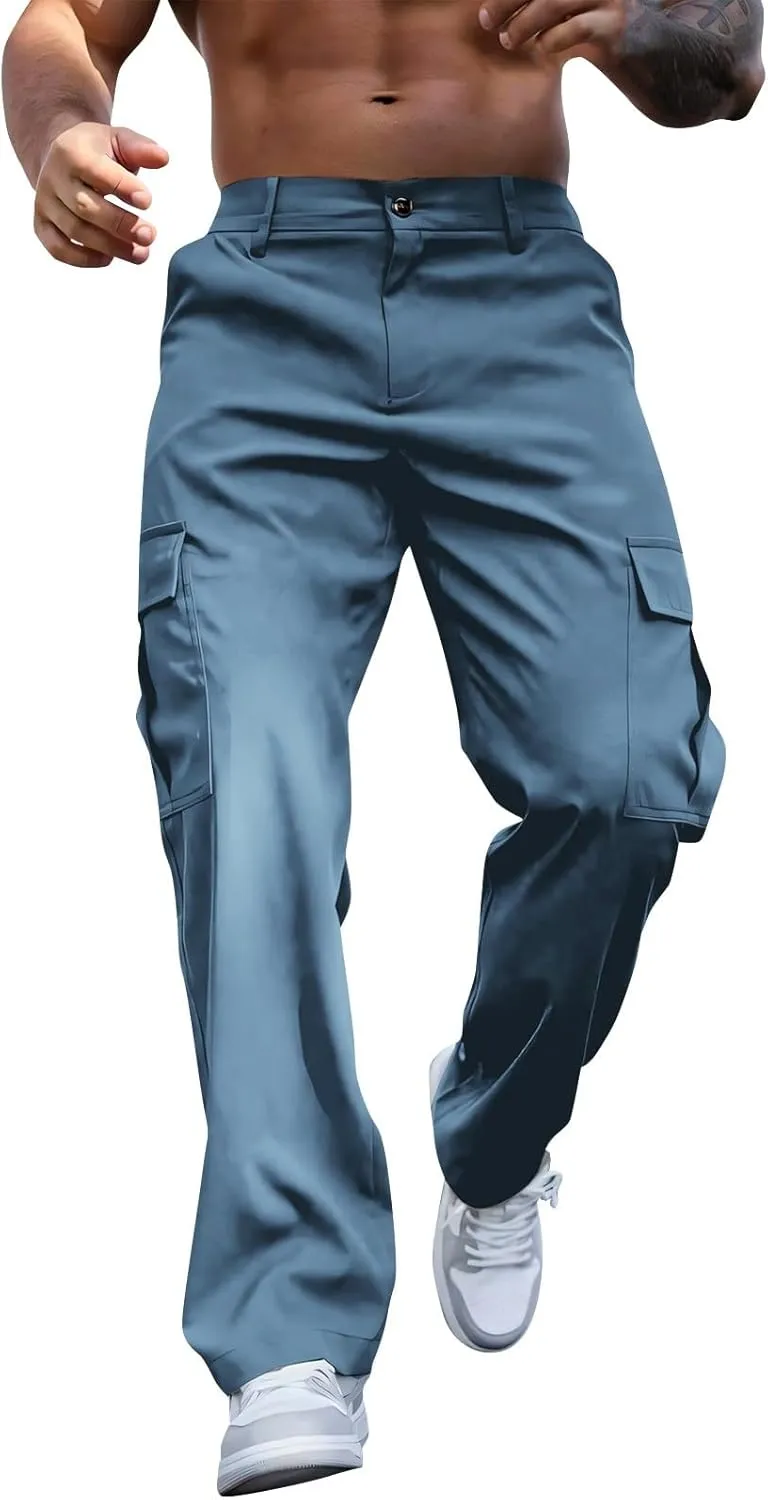 Mens Cargo Pants Loose Fit Casual Travel Sweatpants Outdoor Straight Leg Athletic Pants Work Joggers with Pocket