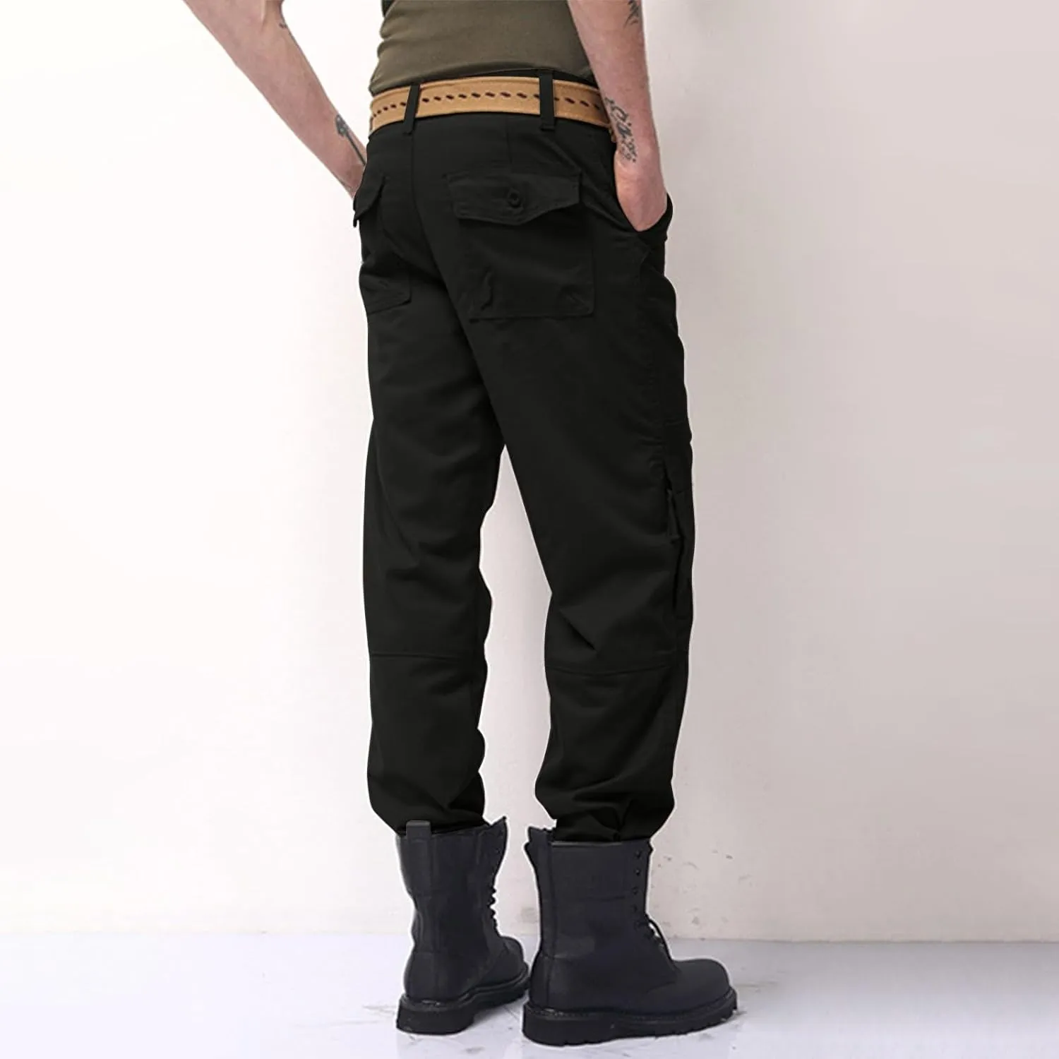Mens Cargo Pants Relaxed Fit Straight Leg Multi Pocket Tactical Hiking Work Trousers Premium Twill Cotton Chino Pants