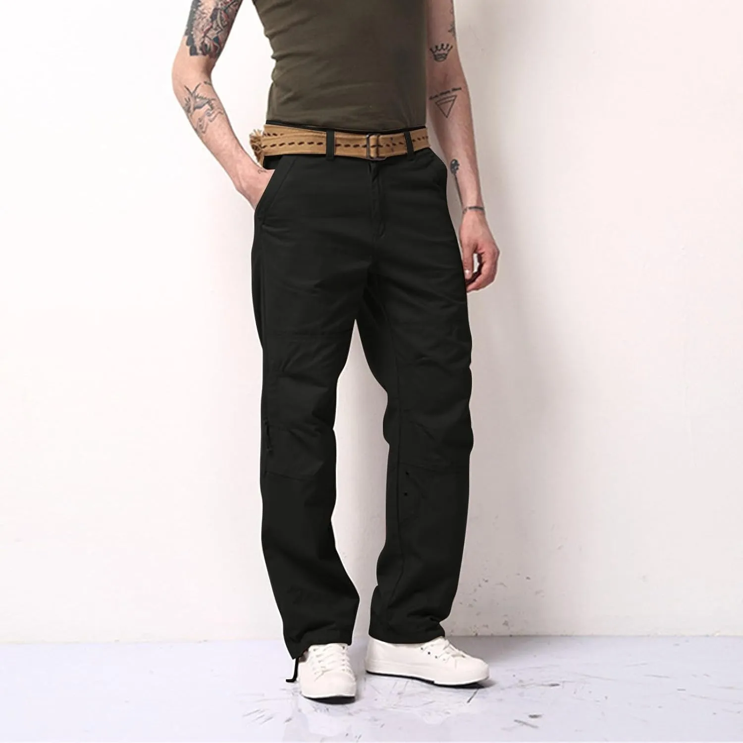 Mens Cargo Pants Relaxed Fit Straight Leg Multi Pocket Tactical Hiking Work Trousers Premium Twill Cotton Chino Pants