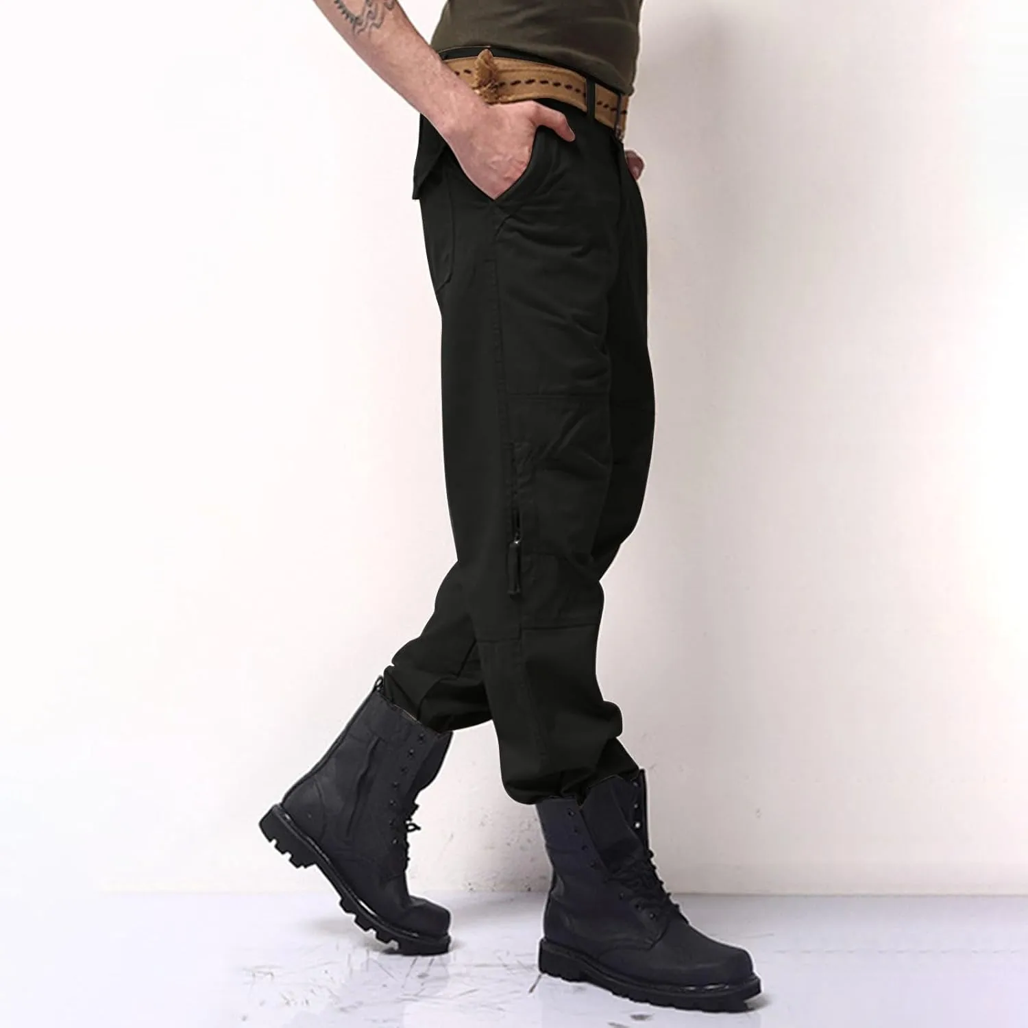 Mens Cargo Pants Relaxed Fit Straight Leg Multi Pocket Tactical Hiking Work Trousers Premium Twill Cotton Chino Pants