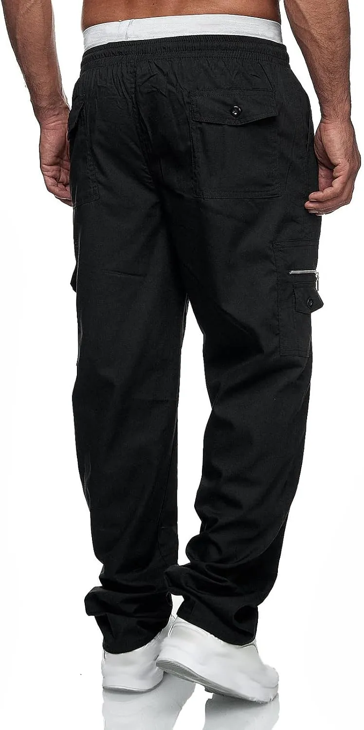 Men's Cargo Pants Stretch WaistMultiple Pockets Baggy PantsElastic Waist Baggy Cargo Pants Fashion Trousers