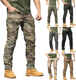 Mens Cargo Pants Water Resistant Relaxed Fit Hiking Work Pants Multi Pockets Ripstop Flex Baggy Camo Tactical Trousers S-3XL