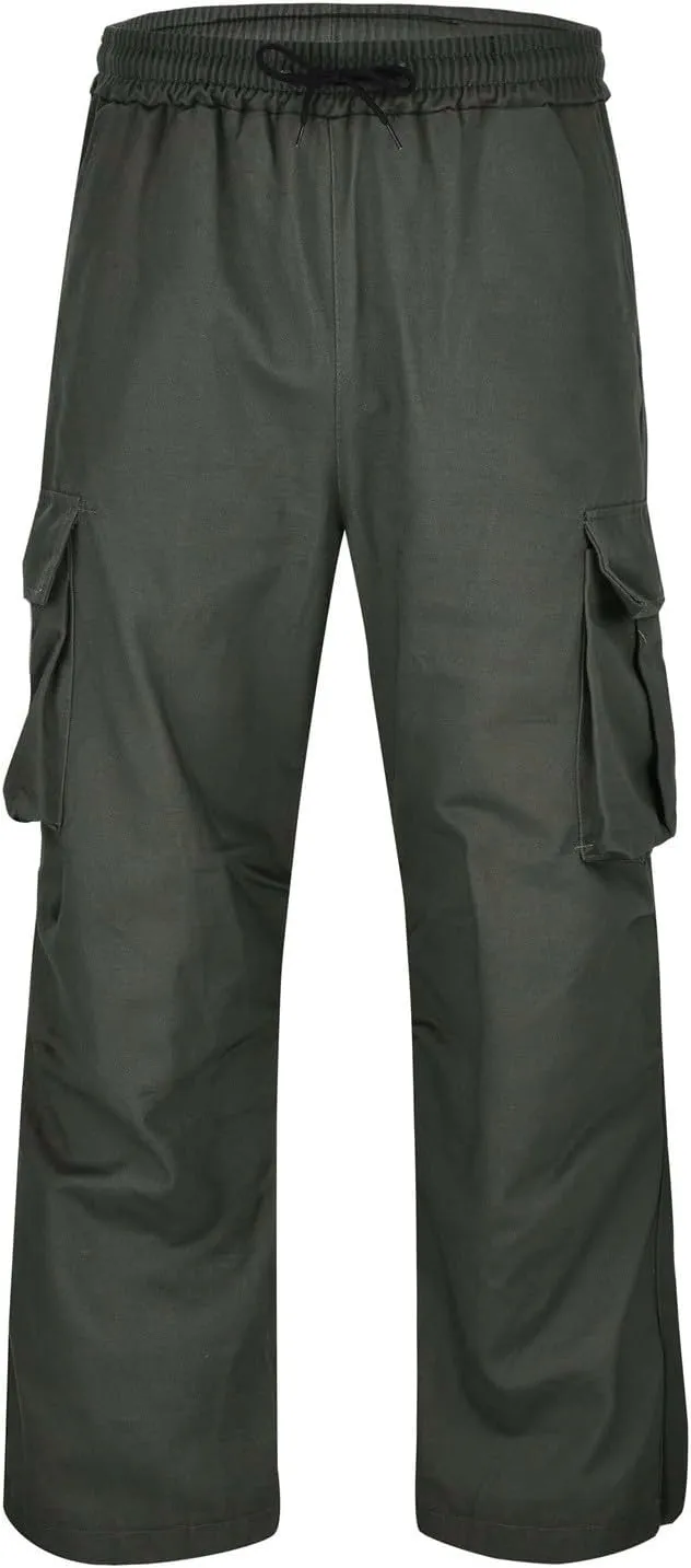 Men's Cargo Pants with Flap Pockets Hiking Sweatpants Casual Athletic Jogger Sports Outdoor Trousers Relaxed Fit