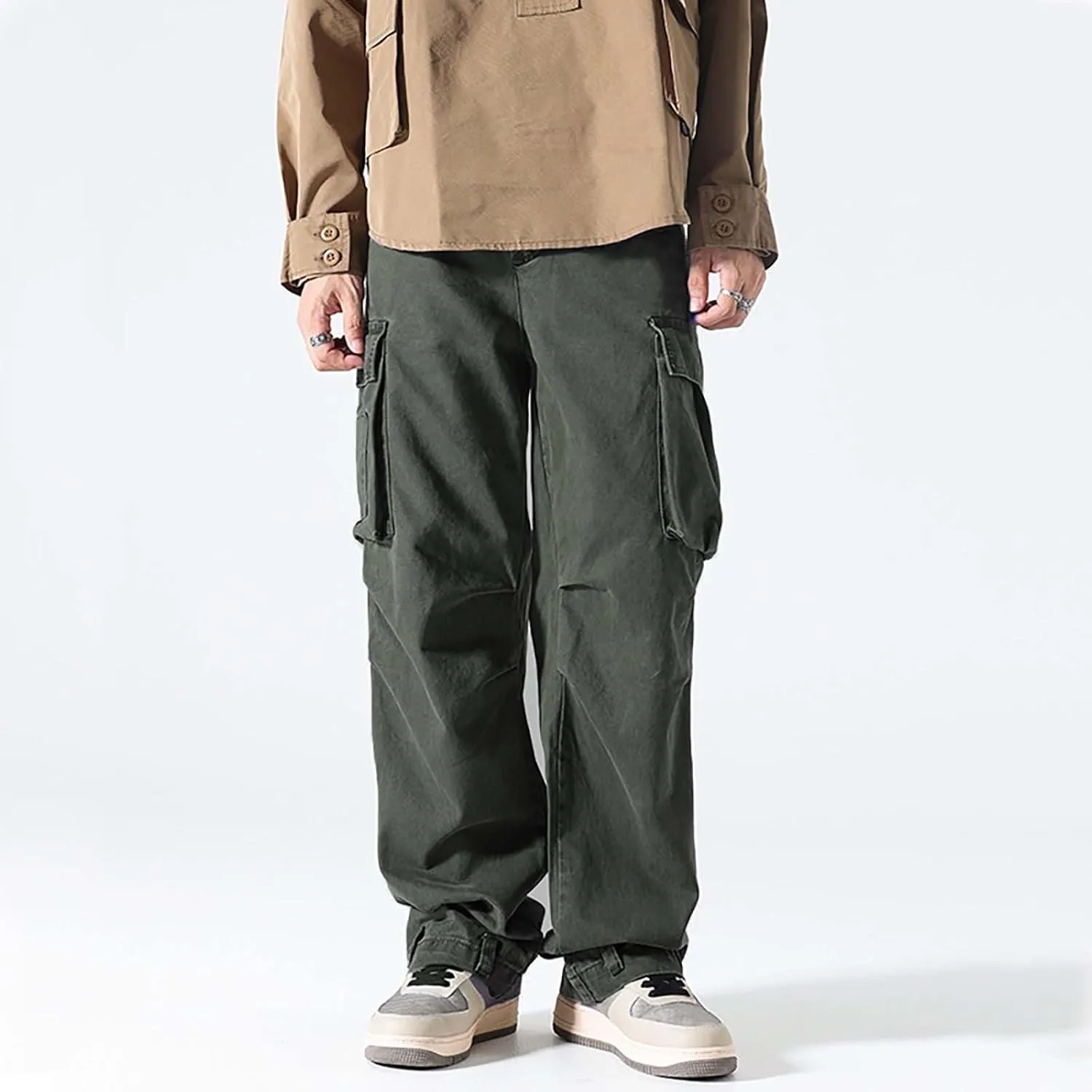 Men's Cargo Pants with Flap Pockets Hiking Sweatpants Casual Athletic Jogger Sports Outdoor Trousers Relaxed Fit