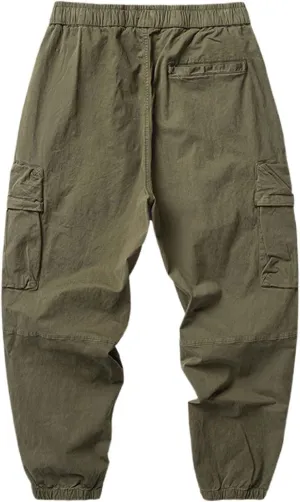 Mens Cargo Pants with Multi Pockets Stretch Work Pants Relaxed Fit Lightweight Drawstring Tapered Military Cargo Joggers