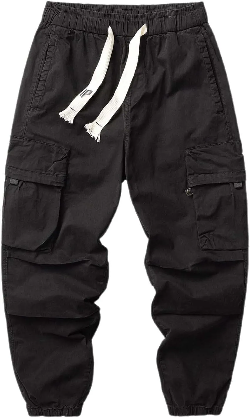 Mens Cargo Pants with Multi Pockets Stretch Work Pants Relaxed Fit Lightweight Drawstring Tapered Military Cargo Joggers
