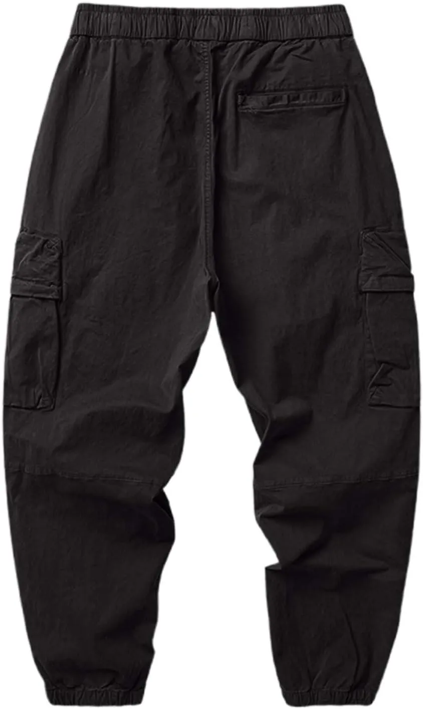 Mens Cargo Pants with Multi Pockets Stretch Work Pants Relaxed Fit Lightweight Drawstring Tapered Military Cargo Joggers