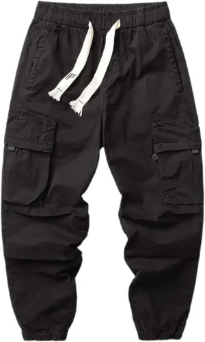 Mens Cargo Pants with Multi Pockets Stretch Work Pants Relaxed Fit Lightweight Drawstring Tapered Military Cargo Joggers