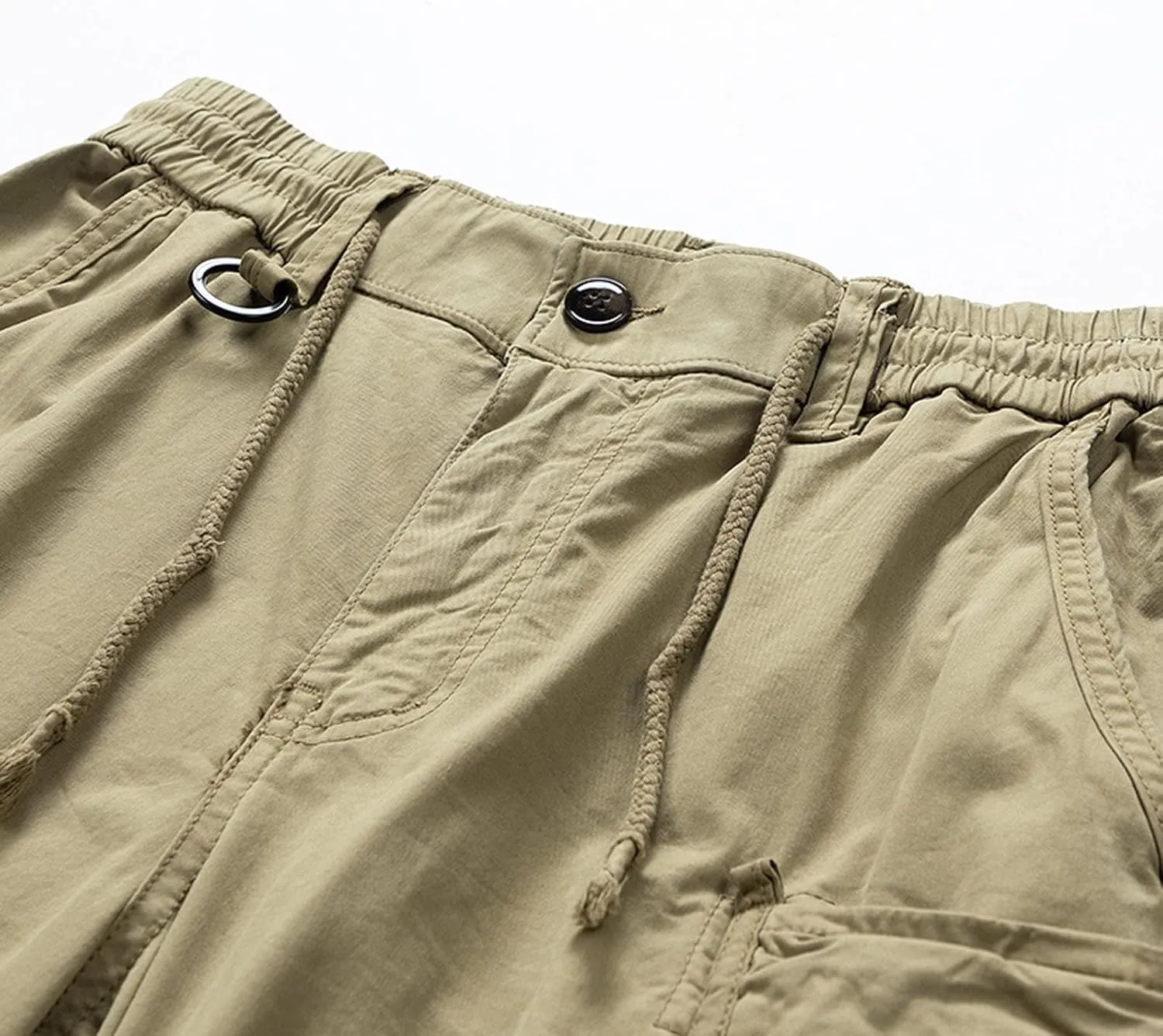 Men's Cargo Pants Work Front Button Elastic Waist Cinch Bottom Hiking Pants Drawstring Tactical Multi Pockets Joggers
