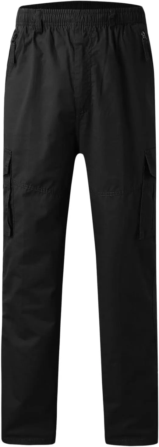 Mens Cargo Work Pants Cotton Plus Size Elastic Waist Straight Leg Tactical Pants Multi-Pocket Outdoor Hiking Pant