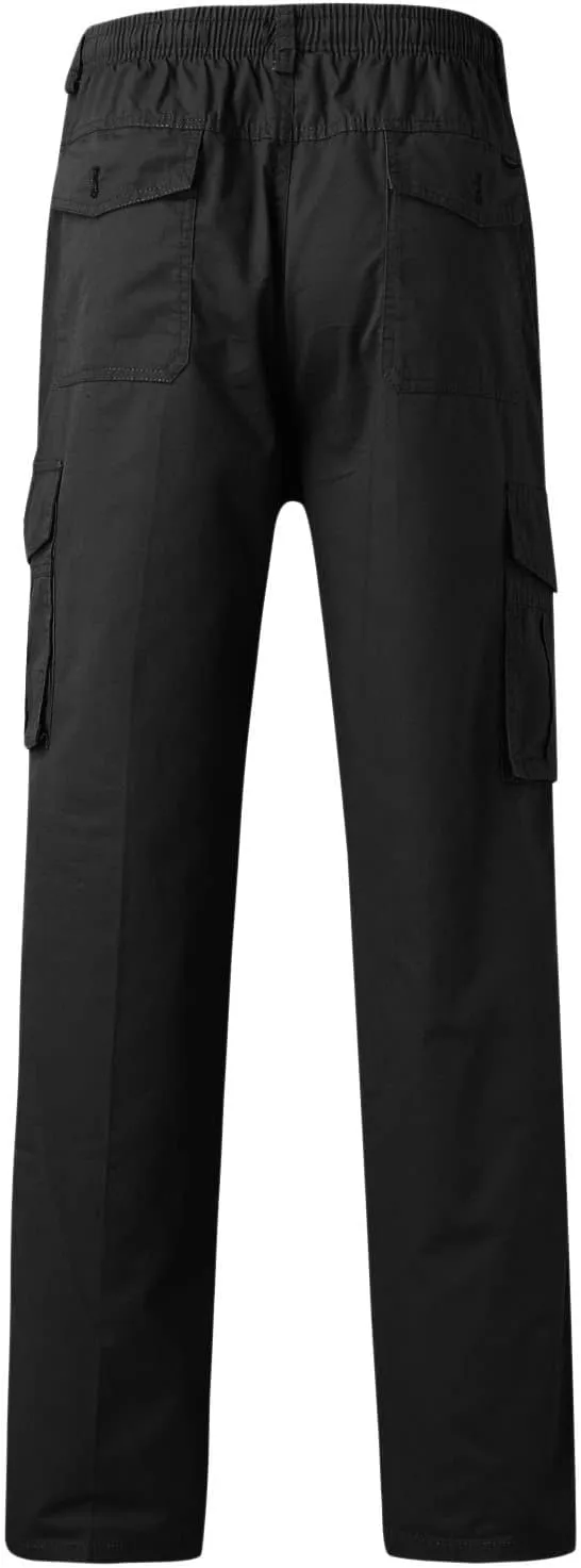 Mens Cargo Work Pants Cotton Plus Size Elastic Waist Straight Leg Tactical Pants Multi-Pocket Outdoor Hiking Pant