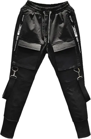 Mens Cargo Work Pants Men's Black Slim fit Punk Cargo Pants Hip-hop Jogger Patchwork Popular Baggy Teachwear Pants