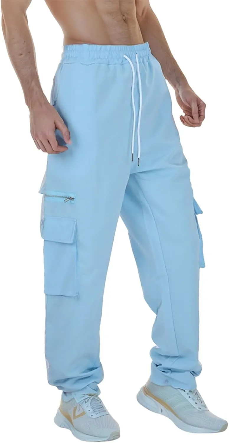 Men's Casual Cargo Joggers Pants Lightweight Quick Dry Drawstring Sweatpants Multi-Pockets Outdoor Hiking Trousers