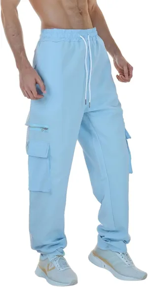 Men's Casual Cargo Joggers Pants Lightweight Quick Dry Drawstring Sweatpants Multi-Pockets Outdoor Hiking Trousers