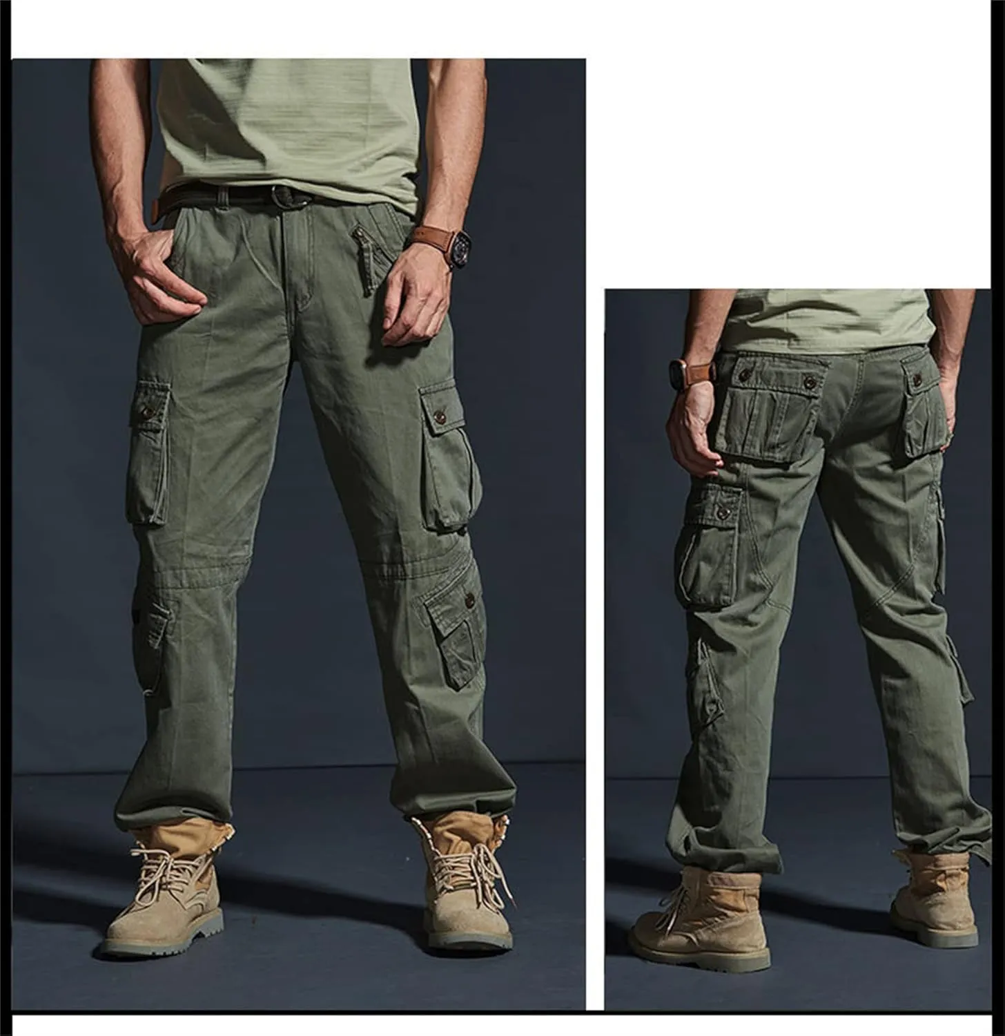 Men's Casual Cargo Pant Military Army Camo Pant Combat Work Pant Tactical Hiking Pants Trousers with 8 Pockets(No Belt) (38,Military Green 1)