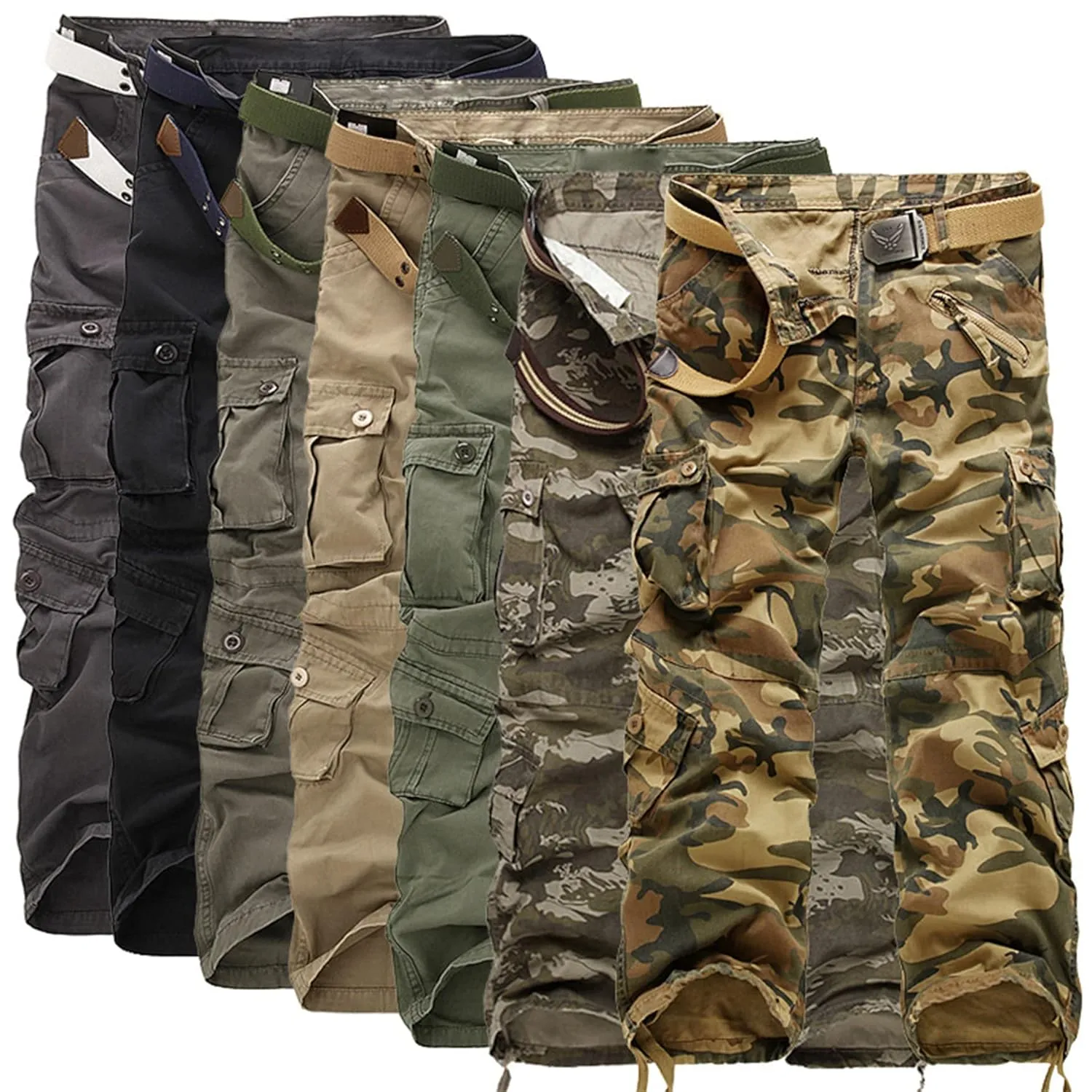 Men's Casual Cargo Pant Military Army Camo Pant Combat Work Pant Tactical Hiking Pants Trousers with 8 Pockets(No Belt) (38,Military Green 1)