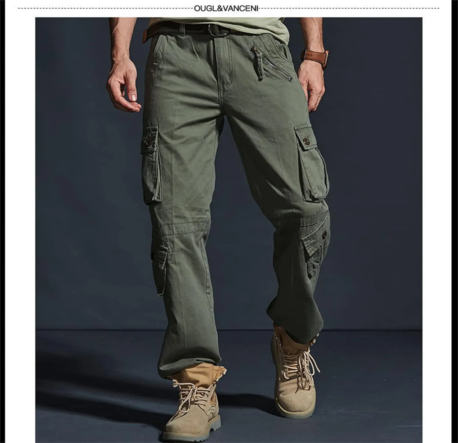 Men's Casual Cargo Pant Military Army Camo Pant Combat Work Pant Tactical Hiking Pants Trousers with 8 Pockets(No Belt) (38,Military Green 1)