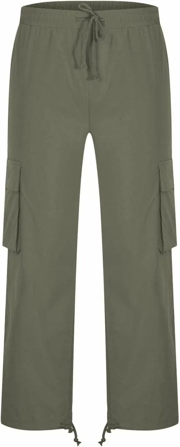 Men's Casual Cargo Pants Drawstring Hiking Pants Straight Leg Workout Tactical Joggers Sweatpants with Pockets