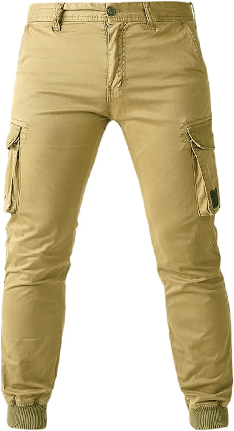 Mens Casual Cargo Pants Tactical Lightweight Sweatpants Fashion Stretch Waist Overalls Workout Slim Fit Trousers