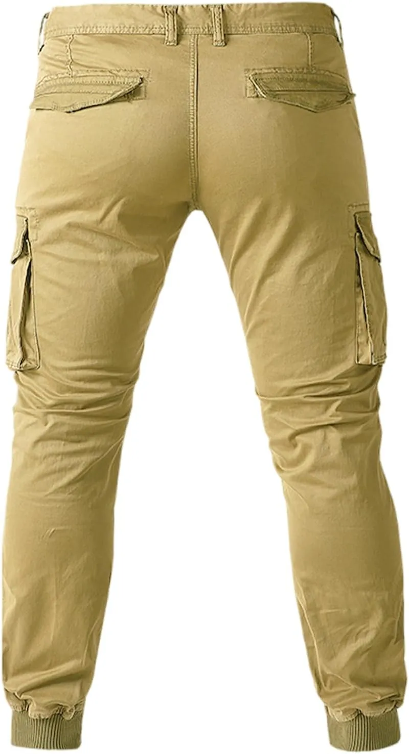 Mens Casual Cargo Pants Tactical Lightweight Sweatpants Fashion Stretch Waist Overalls Workout Slim Fit Trousers