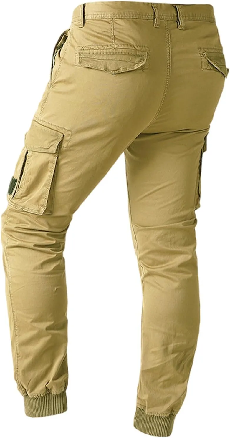 Mens Casual Cargo Pants Tactical Lightweight Sweatpants Fashion Stretch Waist Overalls Workout Slim Fit Trousers