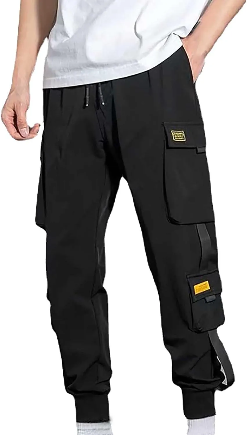 Mens Casual Jogger Pants Active Streetwear Elastic Waist Drawstring Hip Hop Cargo Pants with Multi Pockets