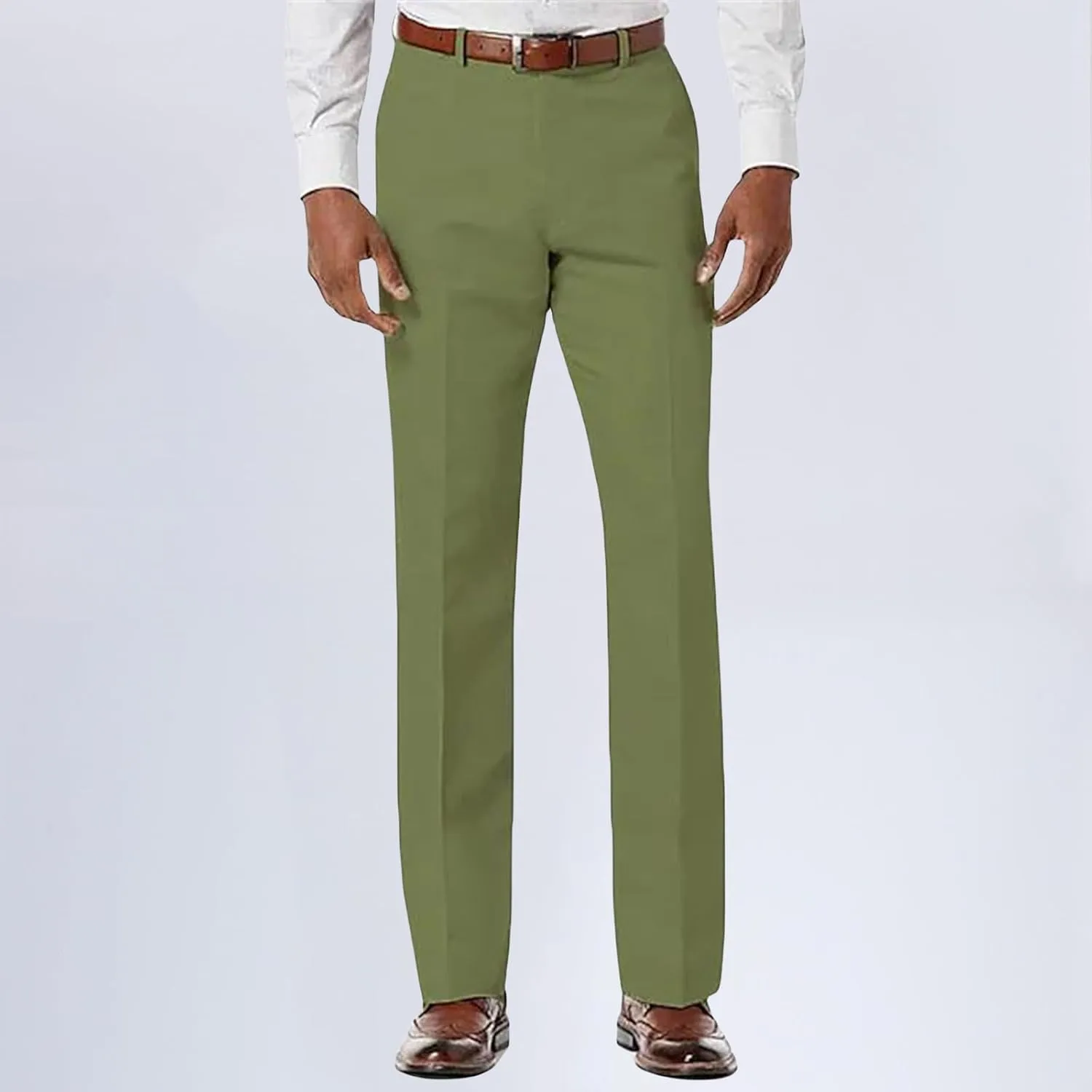 Men's Casual Straight-Fit Pants, Lightweight Wrinkle Free Dress Pants Stretch Flat Front Summer Spring Dress Slacks