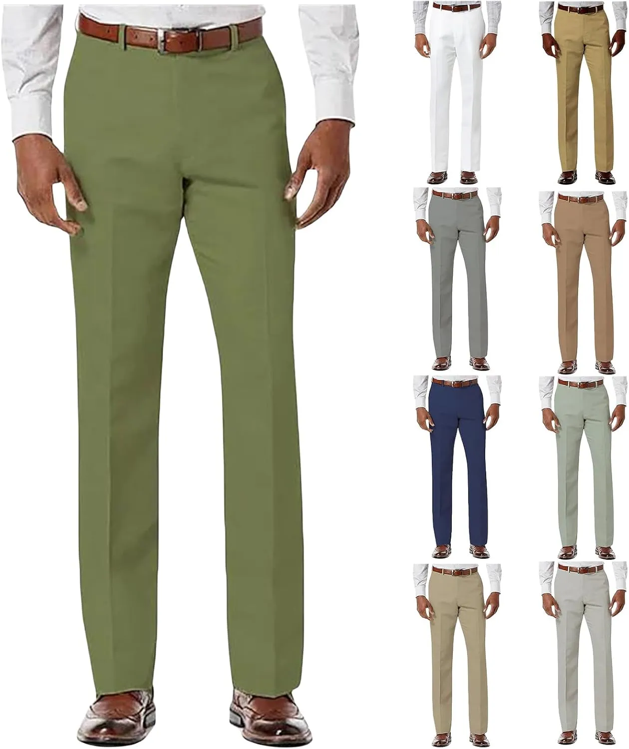 Men's Casual Straight-Fit Pants, Lightweight Wrinkle Free Dress Pants Stretch Flat Front Summer Spring Dress Slacks