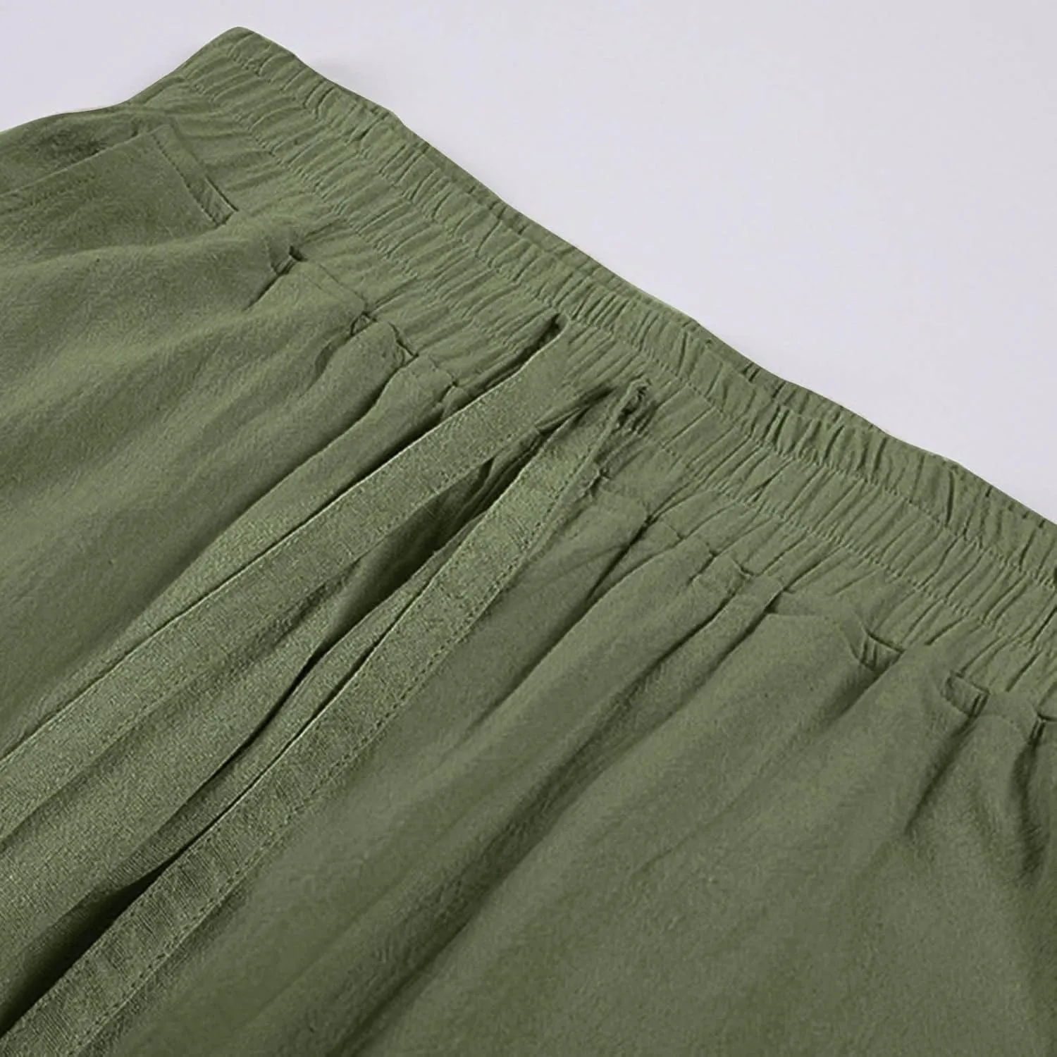 Mens Cotton Linen Pants Solid Fashion Elastic Waist Drawstring Tapered Pant Casual Vintage Hip Hop Harem Trouser