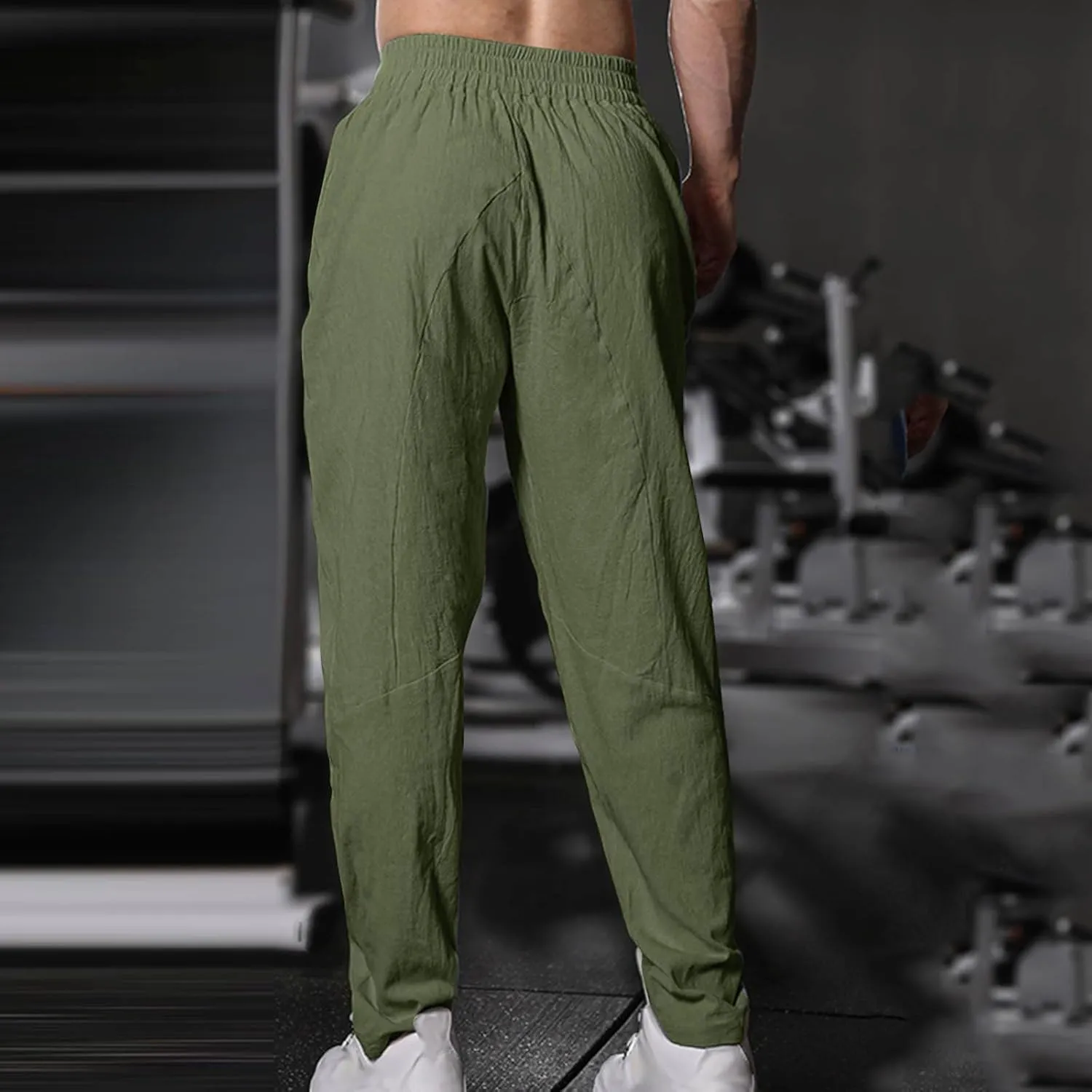 Mens Cotton Linen Pants Solid Fashion Elastic Waist Drawstring Tapered Pant Casual Vintage Hip Hop Harem Trouser